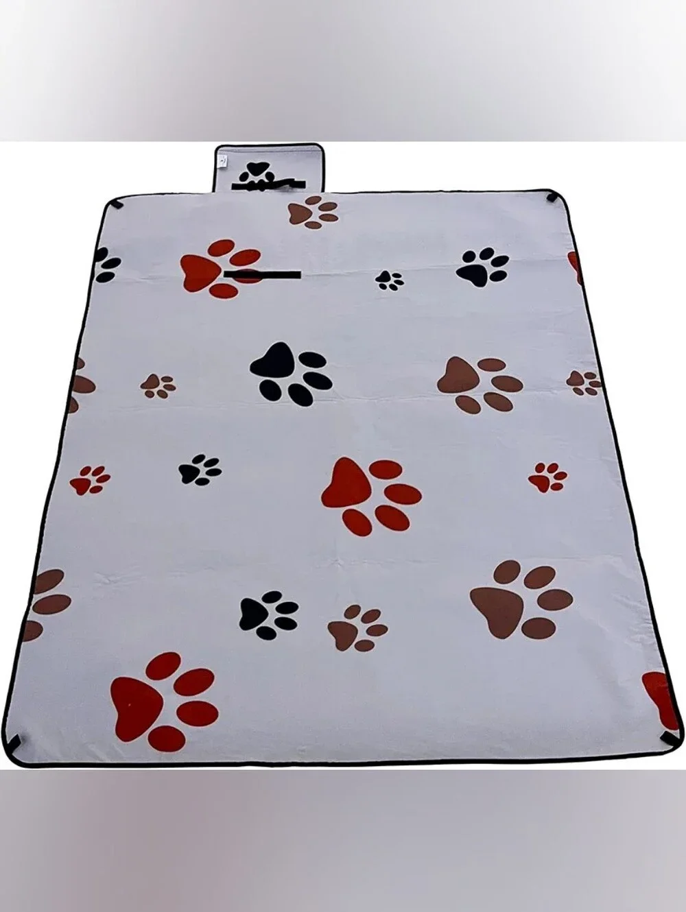 Dog Waterproof Picnic/Outdoor Blanket - Gray with Rust Paw Print